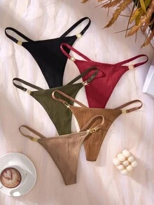 SHEIN 5pcs/Set Women's Minimalist Multi-Color Thong Panties, Suitable For Summer - Multicolor - View 2