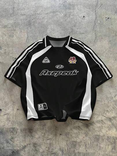 AXEPEAK 男士字母条纹短袖休闲通勤Polo衫