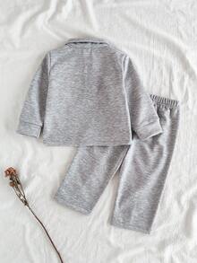 SHEIN Vintaside Kids 2 件女婴休闲长袖上衣 + 卡其色裤子套装，适合外出或居家休闲 - 灰色 - 查看 2