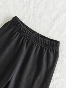 SHEIN 2 件套女婴休闲条纹领长袖上衣和百搭裤子套装，适合春秋冬 - 紫色 - 查看 4