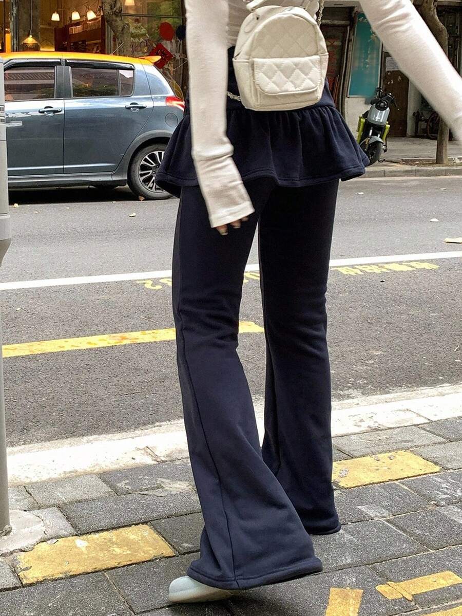 DAZY Pantalones casuales de mujer con dobladillo de volantes para otoño