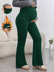 SHEIN Maternity Yoga Pants For Pregnant Women,Sage Green,Autumn,Casual,Gym High Waisted Skinny Flare Leg Leggings With Adjustable Waist Pregnancy Clothes - Green - View 8