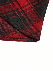 SHEIN Clasi 大码女式复古休闲纽扣装饰格子喇叭裙，秋季 - 紅色 - 查看 3