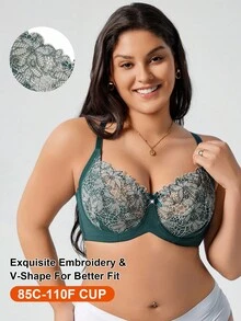 SHEIN 1pc Plus Size Women Floral Embroidery Bow Decor Underwire Bra - Multicolor - View 1