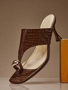 SHUZIA Women's Toe Ring Thick Band Thong Heeled Sandals - Brown - View 3