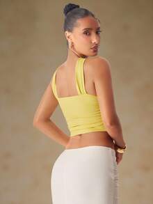 Hauture Summer Vacation Travel X-Neck Knit Elastic Blouse - Yellow - View 6