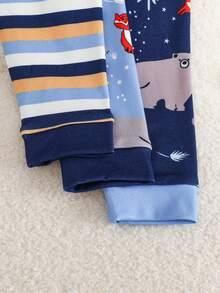 Conjunto de 6 piezas de pijama de manga larga con estampado de rayas de oso y zorro, cómodo y de alta elasticidad para niños pequeños, para otoño/invierno