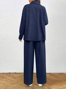 SHEIN Tall Tall系列女装秋季宽松搭配纹理面料两件套 - 藏蓝色 - 查看 2