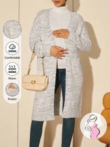 MaterniWear 孕妇落肩长袖休闲开衫，带口袋，秋季