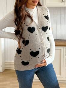 SHEIN 心形图案前扣孕妇毛衣背心
