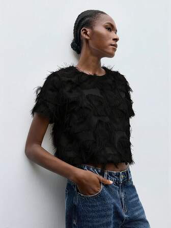 Maija Women's Solid Color Casual Versatile Round Neck Short Sleeve T-Shirt, Autumn,Black Tops