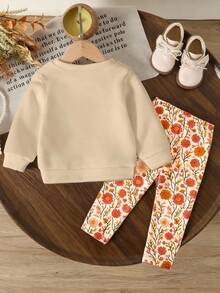 2 件套可爱甜美女婴休闲花卉印花针织柔软圆领长袖运动衫和紧身裤套装，适合秋冬季，舒适时尚，非常适合分层穿着、户外、摄影、居家、学校、节日、礼物 - 彩色 - 查看 6