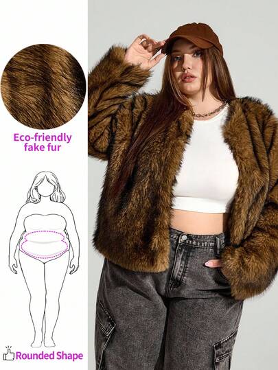 Enliva Karlangas.Toledo Abrigo de manga larga con falso pelo para otoño e invierno, talla grande, para figura redondeada tipo manzana