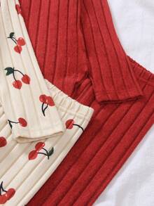 Set de 3 piezas Camiseta de manga larga casual y suave de punto a rayas para niños pequeños, con pantalón ajustado a juego, diseño de estampado, compra 1 set y llévate 2 sets gratis, versátil para viajes, hogar u uso al aire libre, adecuado para primavera, verano, otoño e invierno