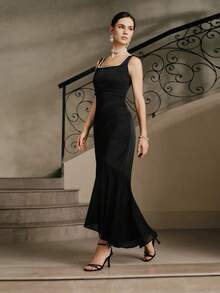 Anewsta Robe fourreau sans manches avec perles pour femmes, convient pour les fêtes, les concerts, le style de rue, en satin