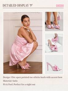 CUCCOO CHICEST Giày cao gót nữ thiết kế nơ màu hồng thanh lịch Giày cao gót cho kỳ nghỉ xuân hè Giày giảm giá mùa hè Giày cao gót thanh lịch Giáng sinh Thu năm mới Ngày lễ - Hồng - Xem 11