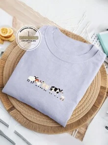 INAWLY Women's Animal Embroidery Decorative Round Neck Short Sleeve T-Shirt