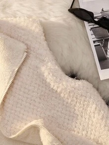Qadelle Damen umkehrbarer flauschiger Lässig Alltags Pendler Mode Französisch elegant Straße Vintage vielseitig Urlaub Business Apricot ärmellose Jacke Normalgröße Oberbekleidung, Herbst/Winter - Aprikosenfarben - Übersicht 3