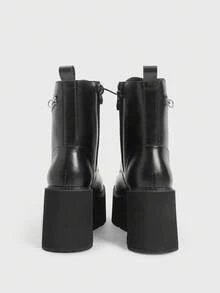 Sugerpunk Damen neue Reitstiefel mit Metallkette, dicker Sohle, Seitlichem Reißverschluss und 8cm hohem Absatz