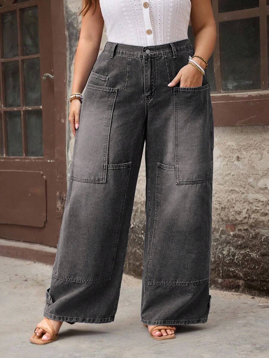 EMERY ROSE Plus Size Women Casual Non-Stretch Vintage Denim Jeans - Light Grey - View 1