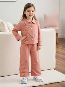 Maija Kids Maija Kids 2 Stücke Mädchen Cord Langarm Top und Hose Set, Stickerei, Herbst/Winter