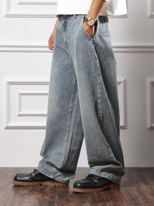SUMWON Relaxed Fit Wide Leg Chino Jeans Classic Retro Style Baggy Denim Pants With Straight Cut Oversized Street Fashion All Season Bottoms
