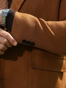 Manfinity Nomadique Men's Solid Color Pocket & Button Front Long Sleeve Overcoat, Autumn Fall Going Out Overcoat, For Friends, Husband, Boyfriend Gifts Men Long Coat Brown For Men