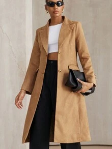 Aveloria Modichic Elegant Fashionable Minimalist Versatile Wool Blend Notched Collar Cinched Waist Mid-Length Coat