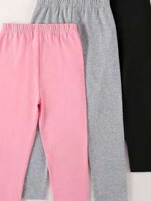 SHEIN 3 件套少女字母 & 心形印花紧身运动裤 - 彩色 - 查看 3