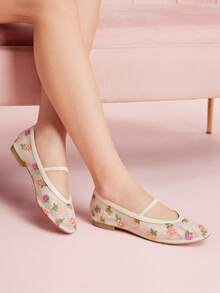 CUCCOO DOLLMOD Women's Fashionable Flat Floral Pattern Slip-On Shoes - Apricot - View 4