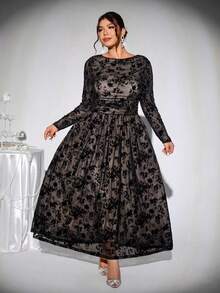 Firerie 大码早春舒适休闲优雅约会夜派对高端餐厅百搭基本款女式长袖修身弹力连衣裙 - 黑色 - 查看 7