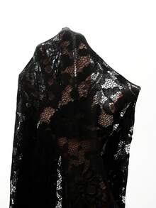 Medorina 女士优雅蕾丝腰收腰中长连衣裙，适合通勤 - 黑色 - 查看 9