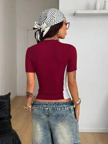 Coolane Áo thun crop màu đỏ tía phong cách đường phố Y2K cổ điển dành cho nữ mọi mùa - Màu Đỏ Sâu - Xem 5