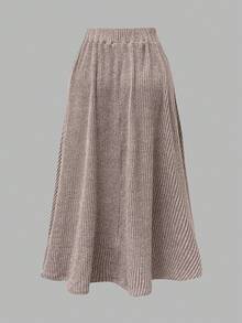 Franclia Women's Elegant French Brushed Ribbed Bodycon Top And A-Line Skirt 2-Piece Set, Autumn/Winter - Khaki - View 3