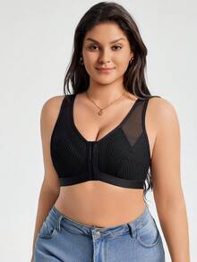 SHEIN 1 pieza Sujetador inalámbrico con cierre delantero para tallas grandes - Negro - Ver 5