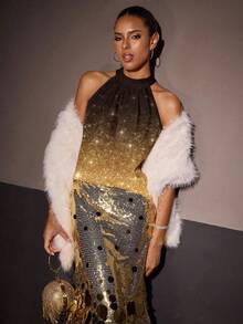 Glamance ORANGE STUDIO Sequin Ombre Women's Shirt, Party Style, Autumn/Winter Sequin Outfit Women Gold Party Blouses