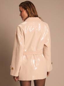 SHEIN Glamour 卡其色亮片风衣，女士秋冬款，适合女教师、机场旅行、商务休闲、办公室等场合，也可作为外套穿着。 - 卡其色 - 查看 7