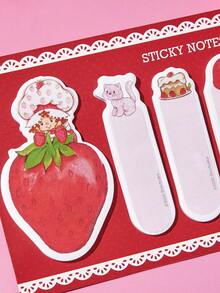 Strawberry Shortcake X SHEIN 80 Pcs Cute Strawberry Cartoon Sticky Notes, 4 Patterns With 20 Sheets Each, Suitable For Notes, Journals, Memos, And Decorating Anything You Want, Strawberry, Cat, Cake,Gift Ideas - Burgundy - View 3