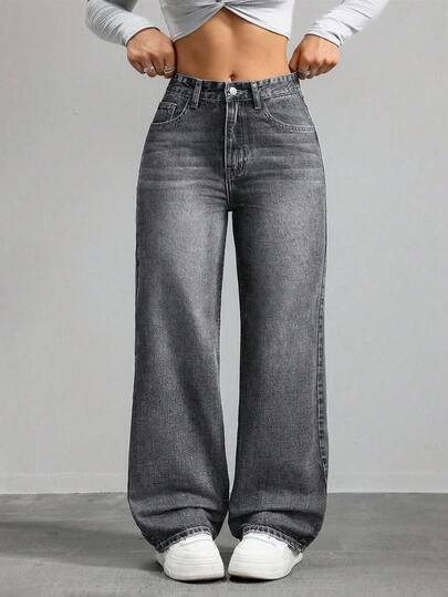 SHEIN ICON 大码休闲日常破洞斜口袋猫须复古牛仔裤