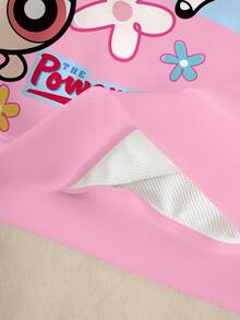 THE POWERPUFF GIRLS X SHEIN Young Girl Blossom, Bubbles, Buttercup Pattern Crew Neck Long Sleeve Sweatshirt - White - View 6