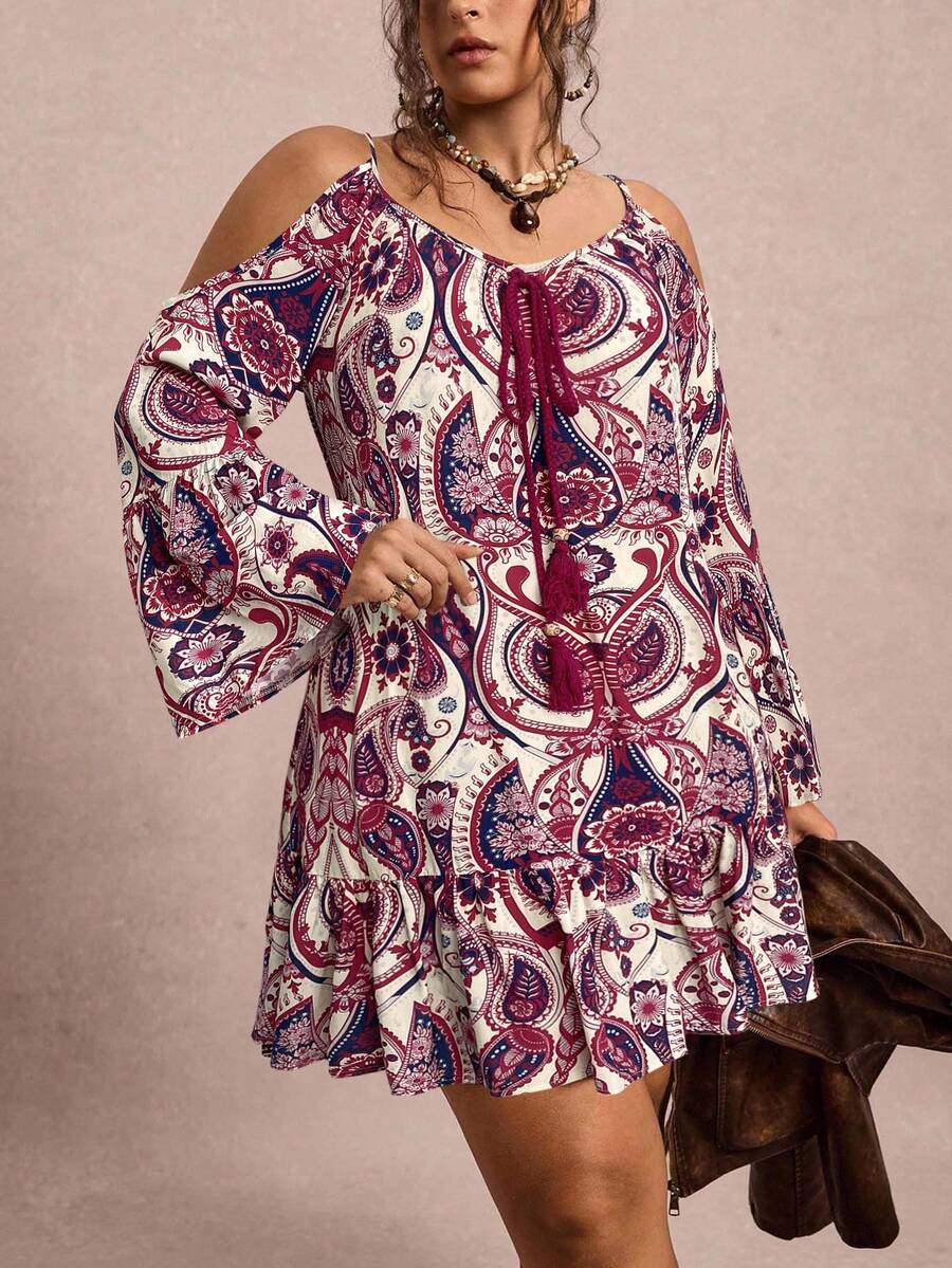 Freevana Robe camisole à imprimé floral épaules dénudées pour femmes grande taille, style casual