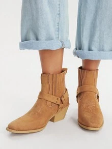 Styleloop Women's Western Style Fashion Daily Wear High Heel Ankle Boots - Khaki - View 1