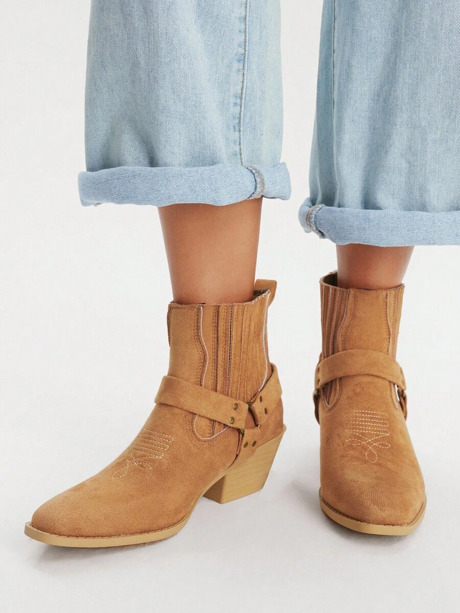 Styleloop Women's Western Style Fashion Daily Wear High Heel Ankle Boots - Khaki - View 1