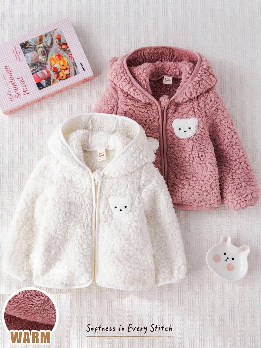 Cozy Pixies 2 Stück Baby Mädchen Outfit Set mit Cartoon Bären Ohr Kapuze und Langarmjacke für Herbst/Winter
