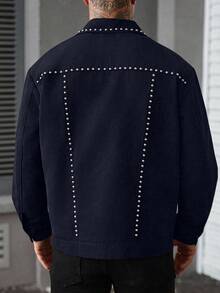 Manfinity LEGND Men's Street Stud Metal Jacket, Out Bomber Gothic Black Long Sleeve Jacket, Gifts For Friends, Husbands, Boyfriends Studded Jacket Men Denim Jacket Men Studded Men Studded Jacket Black Studded Jacket Men Men Dark Jacket - Navy Blue - View 2