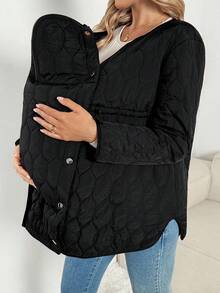 SHEIN Solid Color Casual Loose Fit Long Sleeve Warm 3-In-1 Maternity Jacket Winter Clothes Chic - Black - View 2