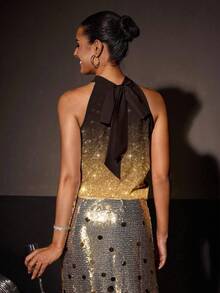 Glamance ORANGE STUDIO Sequin Ombre Women's Shirt, Party Style, Autumn/Winter Sequin Outfit Women Gold Party Blouses