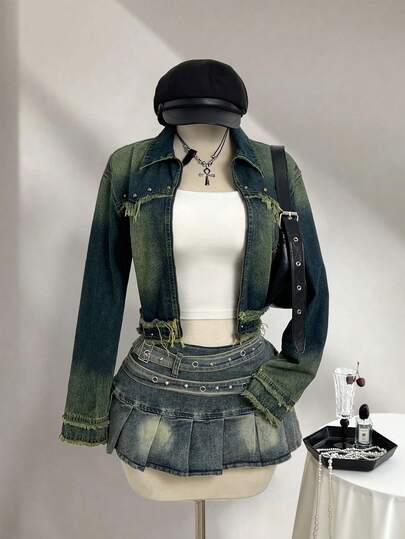 Elamini 女式破洞牛仔短夹克，街头风格，秋季