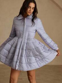 GENKIRA Áo khoác nữ dáng ngắn có đệm, eo loe, kiểu Pháp lãng mạn, thời trang quần áo mùa đông - Xám - Xem 5