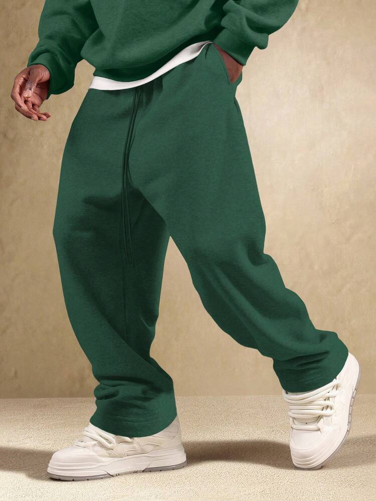 Drop Crotch Straight Fit Sweatpants With Elastic Waistband